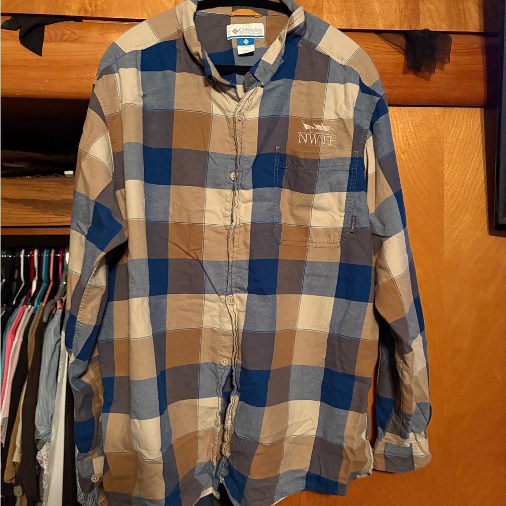NWTF Columbia Blue and Brown Casual Button Down Shirt